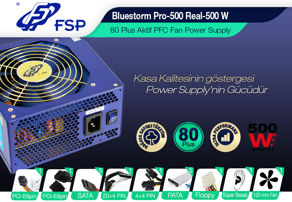 FSP PRO-500 500W 80+ (PLUS) AKTİF 12CM P...